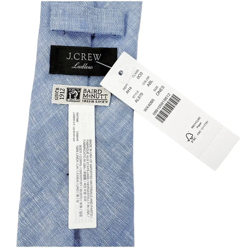 J Crew Ludlow Baird McNutt Irish Linen Tie NWT Blue Made in USA 60 x 3